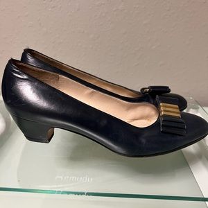 Salvatore Ferragamo blue leather heels.